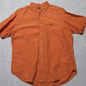 Ralph Lauren Silk Linen Orange Button Down Short Sleeve Shirt Size XL